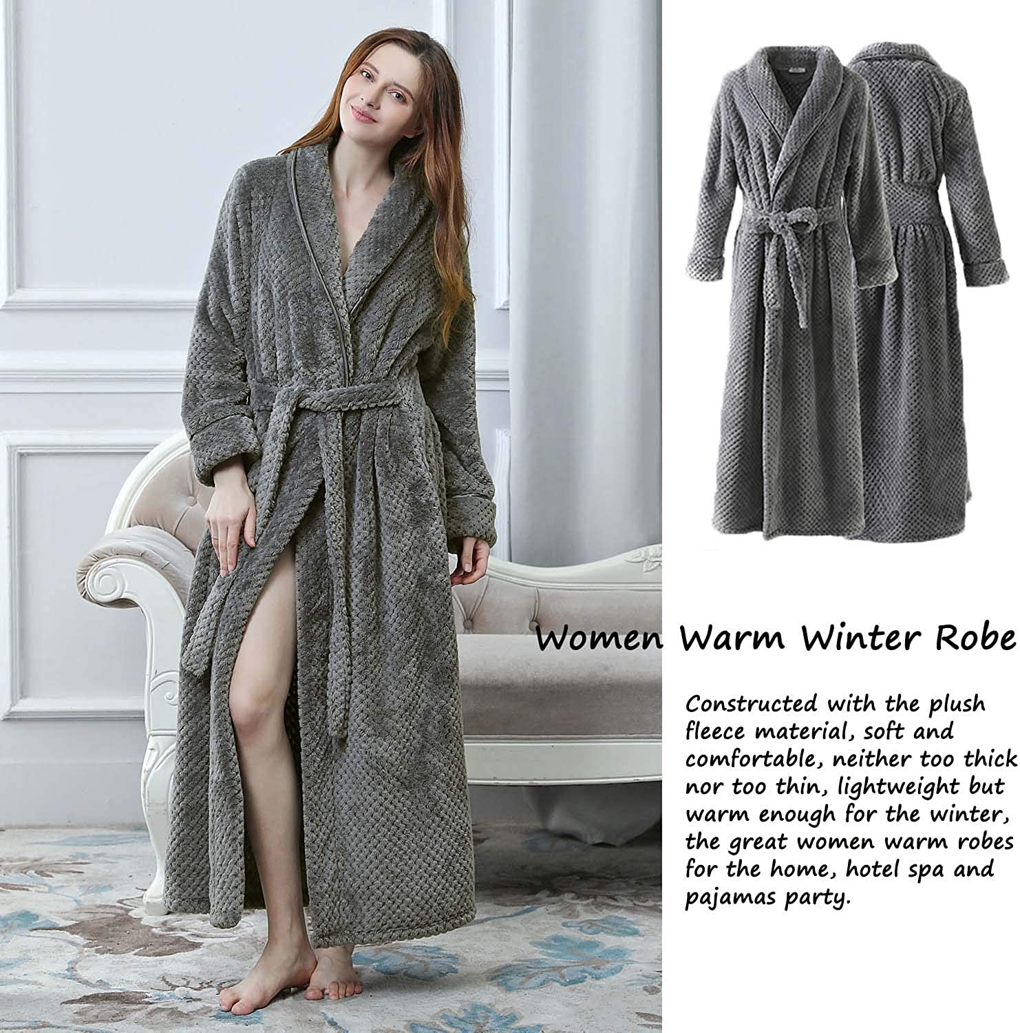 womens Long Robe Soft Fleece Fluffy 