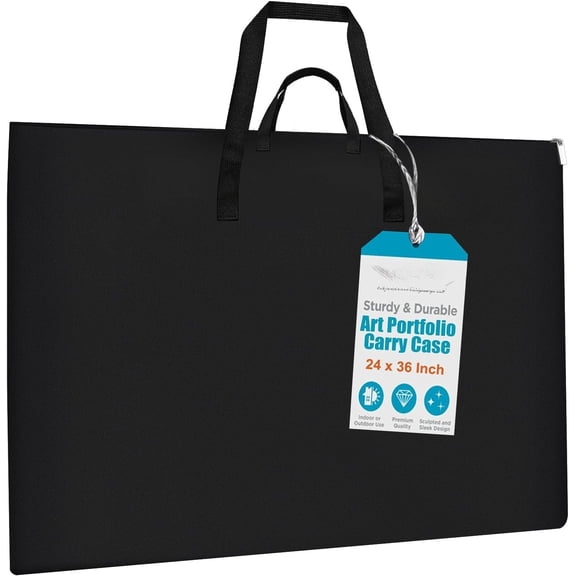 Art Portfolio Bag, 24 x 36 Light Weight Art Portfolio Case Strap, Handle, Nylon, Artwork Storage Box Ideal for Artwork, Canvas, Poster, Sketching, Drawing (Black)