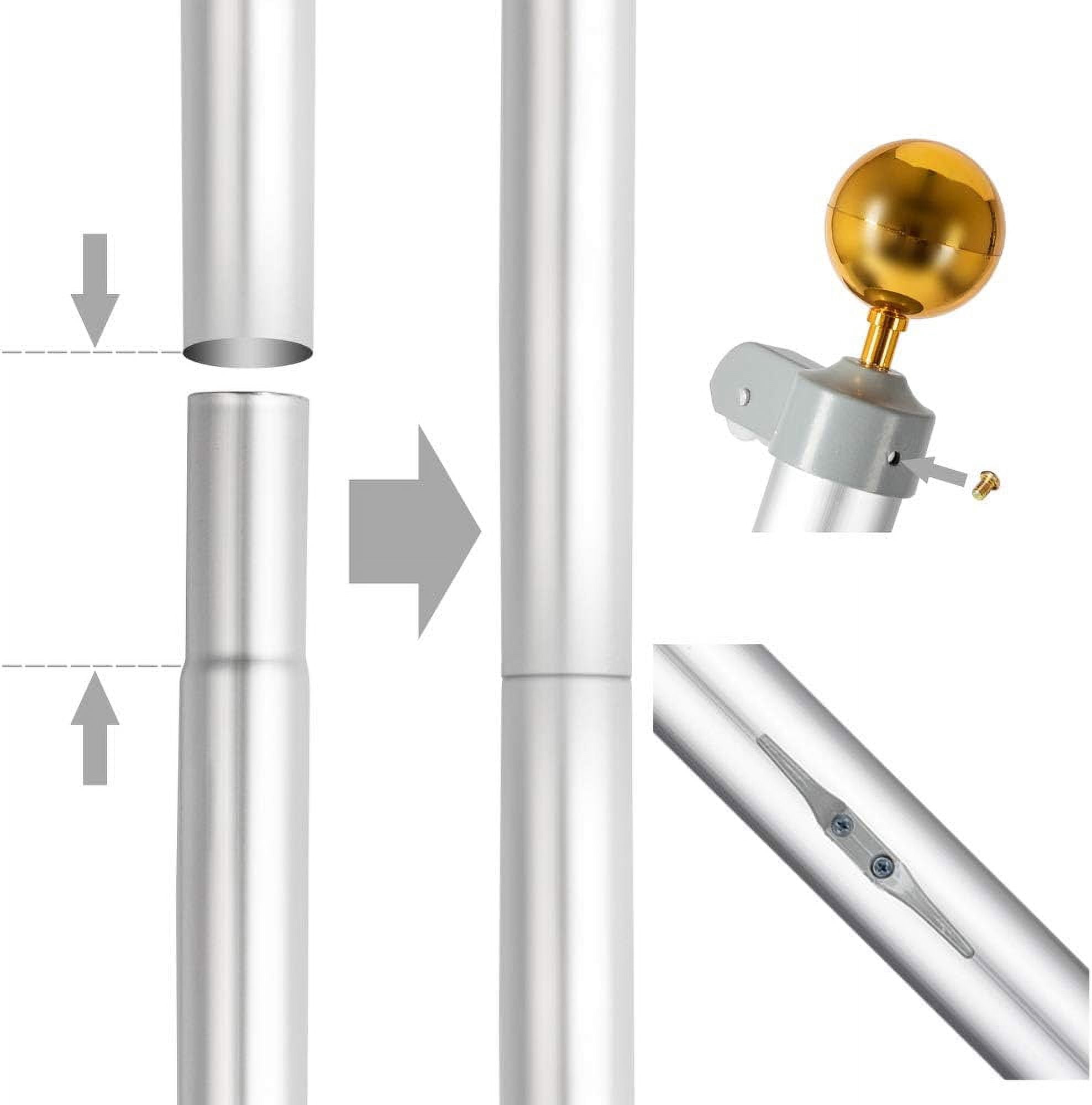 QXDRAGON 25FT Sectional Flag Pole Kit, Heavy Duty Aluminum Outdoor In-Ground Flagpole, Gold Ball Top, With 2Pcs 3x5 USA Flag for Residential Commercial Outdoor Garden