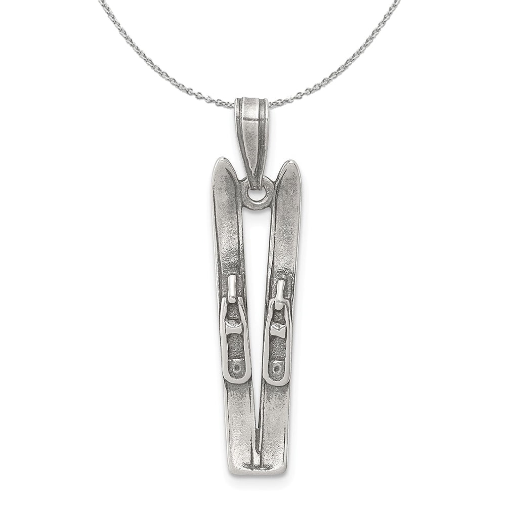 Sterling Silver Polished & Textured 3-D Man on Skiis Pendant Sterling Silver Polished & Textured 3-D Man on Skiis Pendant