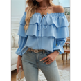 thumbnail image 5 of Women'S Off Shoulder Ruffle Trendy Summer Fashion Long Sleeve Blouse Sexy- Dressy Casual Layered Tops Light Blue L, 5 of 7