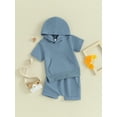 thumbnail image 3 of Biekopu Baby Shorts Set, Short Sleeve Hooded Slit T-shirt with Shorts Solid Color 2-piece Outfit, 3 of 9