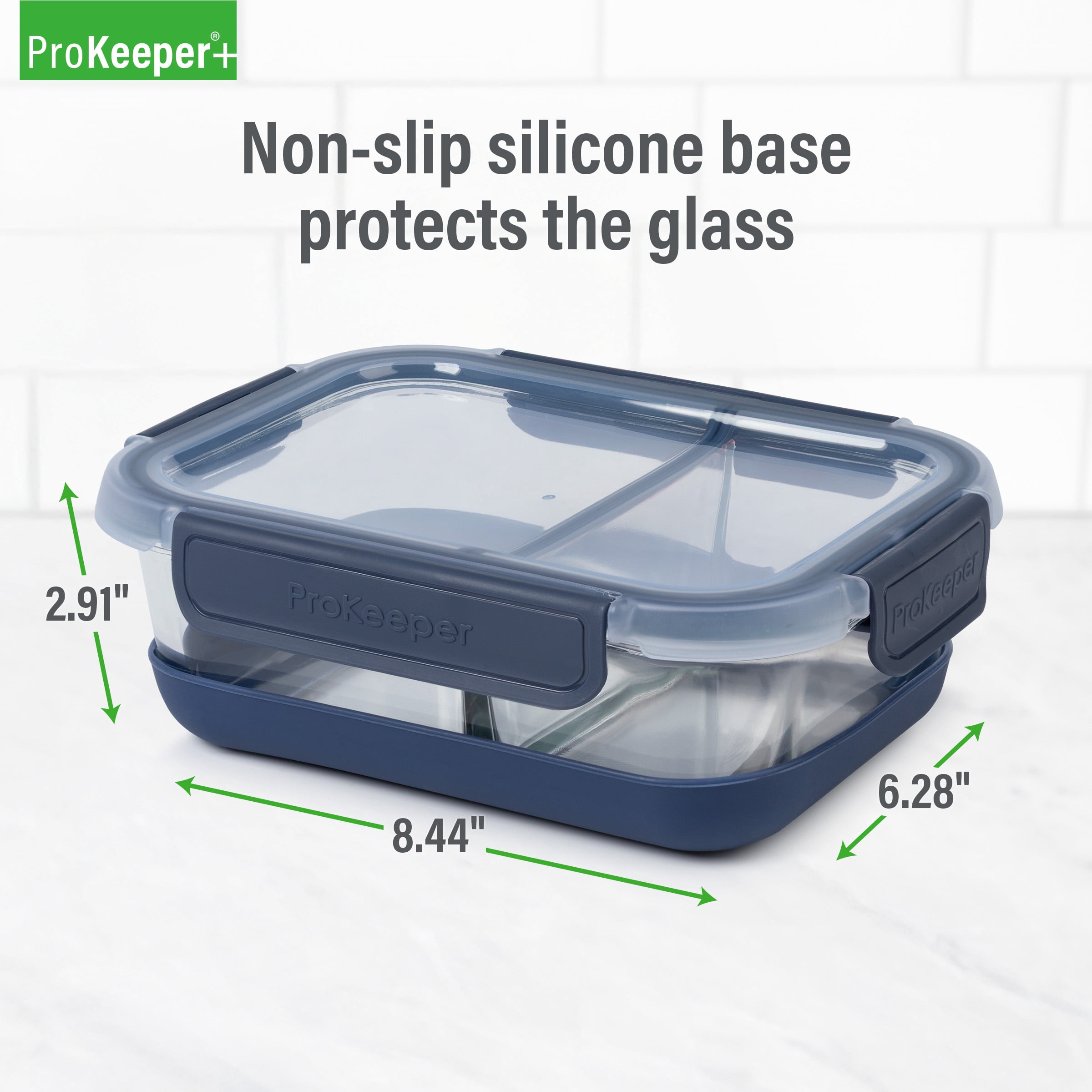 (4 pack) ProKeeper+ Borosilicate Glass Lunch and Salad Storage Container with Silicone Base and Snap-Lock Lid