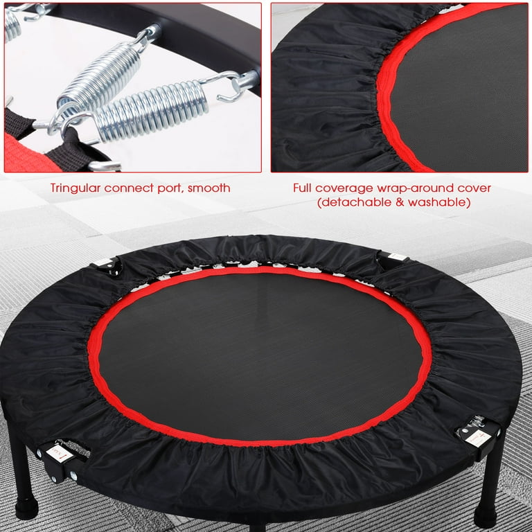 40'' Foldable Mini Trampoline with Sponge Handle, 38 to 46  Height-Adjustable Mini Trampoline for Kids Adults, Safty Padded Cover  Toddler Rebounder