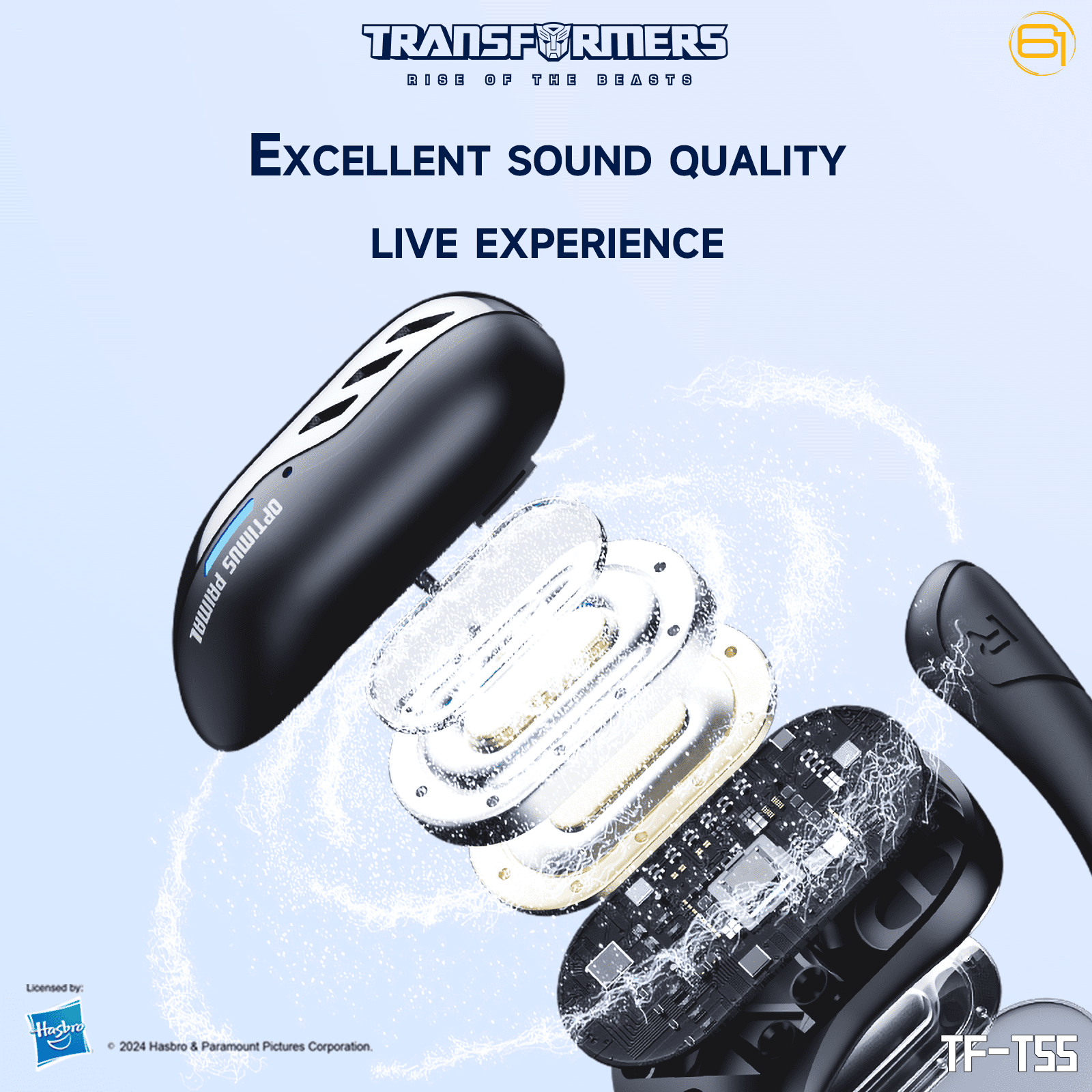 Transformers TF-T55 Open-Back Bluetooth Wireless Earbuds, Sleek Wing-Like Design Passive Noise Cancelling In-Ear Cool HiFi Calling Dual Modes Sports Earphones LED Display – Beige Airazor