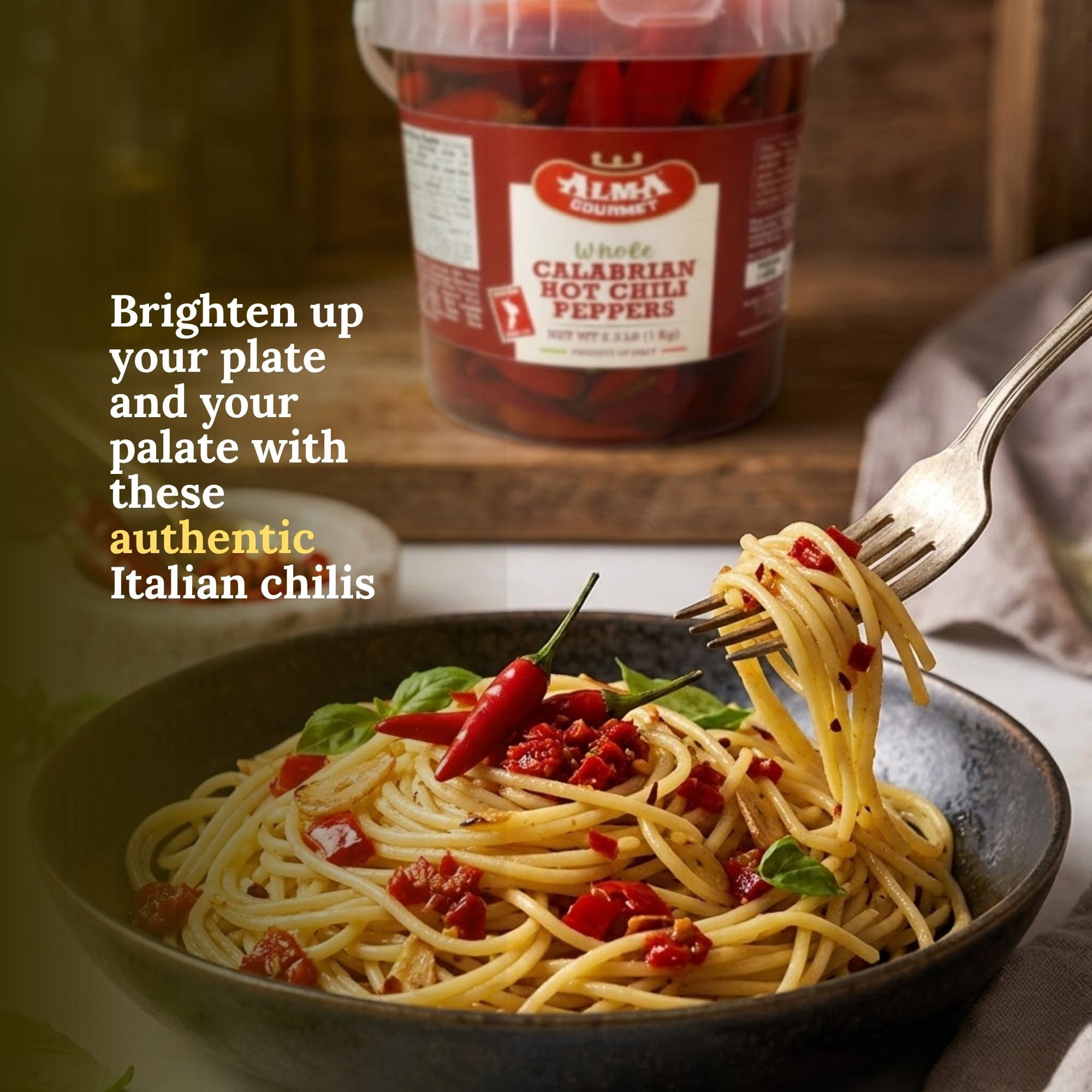 Alma Gourmet Whole Calabrian Chili Peppers in Oil, 2.2 lb (1 kg) Food Service Bucket, Hot Italian Peppers, Imported from Italy, No Major Allergens