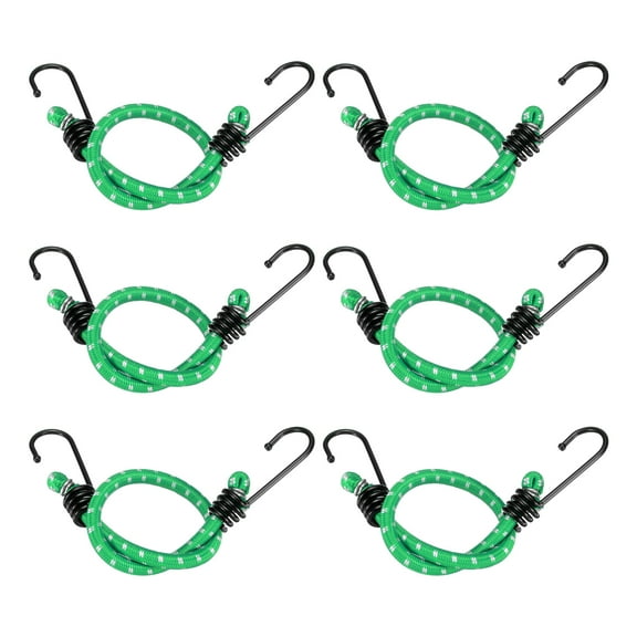 Uxcell 6Pcs Bungee Cord with Hooks 16" Rubber Bungee Cords for Outdoor Camping Straps, Green