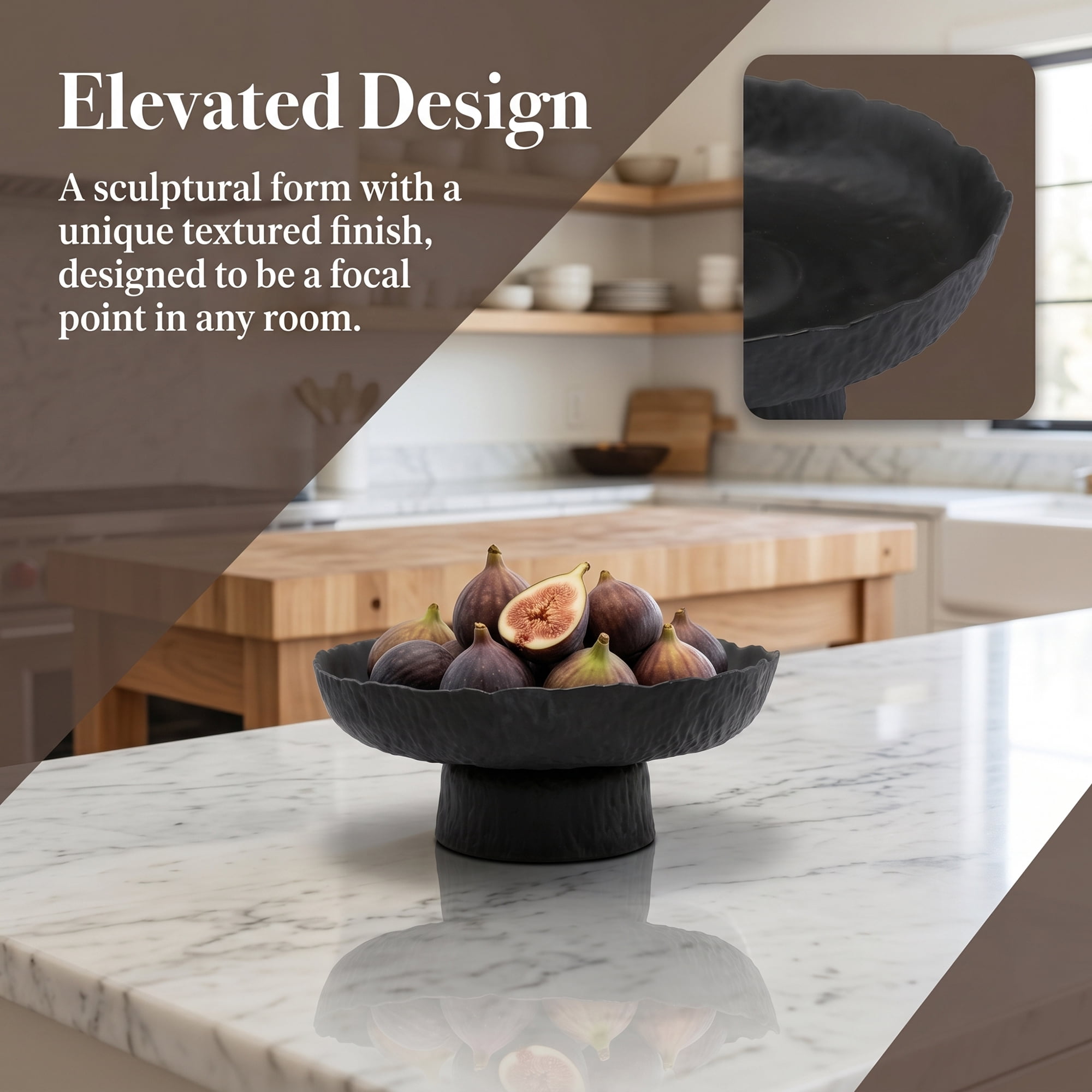 Unique Bargains Fluted Pedestal Bowl for Counter Ribbed Bowl Black 8.1"L x 8.1"W x 3.2"H