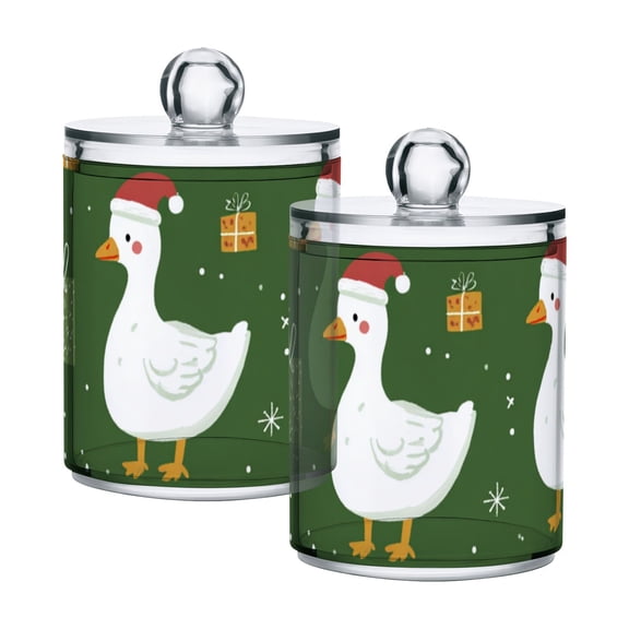 Duck with Christmas Hats Cute Presents Snow Translucent Plastic Cans Storage Canisters with Lid Set of 2