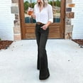 thumbnail image 3 of Women Bell Bottom Jeans Elastic Waist Ripped Flared Jean Destroyed Raw Hem Denim Pants, 3 of 6