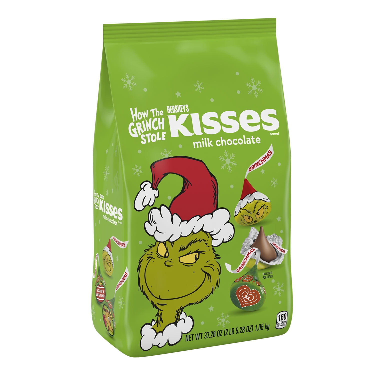 (2 pack) Hershey's Kisses Grinch Milk Chocolate Christmas Candy, Bulk Bag 37.28 oz