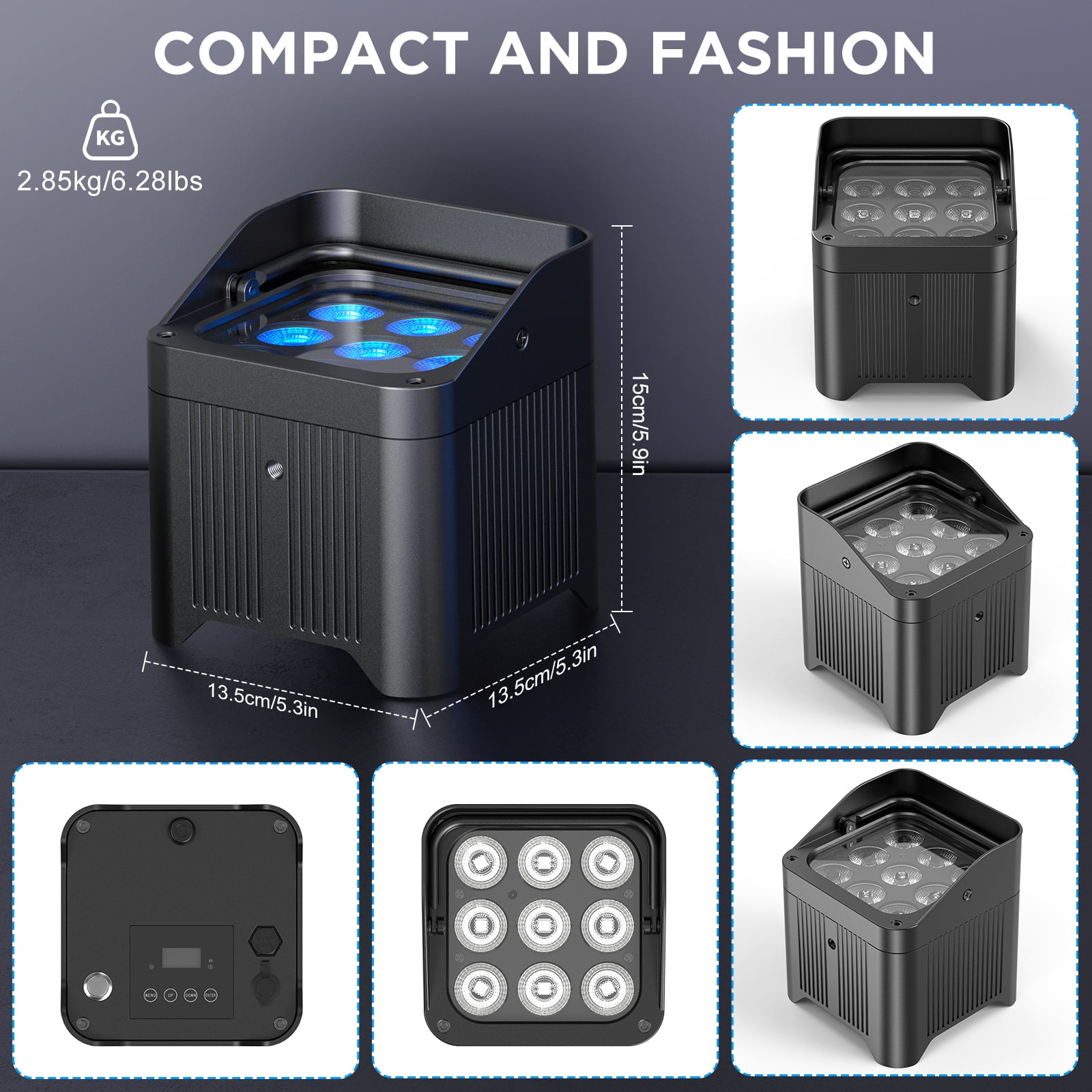 Battery Rechargeable Stage Par Lights, 9X18W RGBW+UV 6-IN-1 8800 mAh Remote/APP/DMX512 Control for Wedding Birthday Christmas Holiday Party Stage Lighting