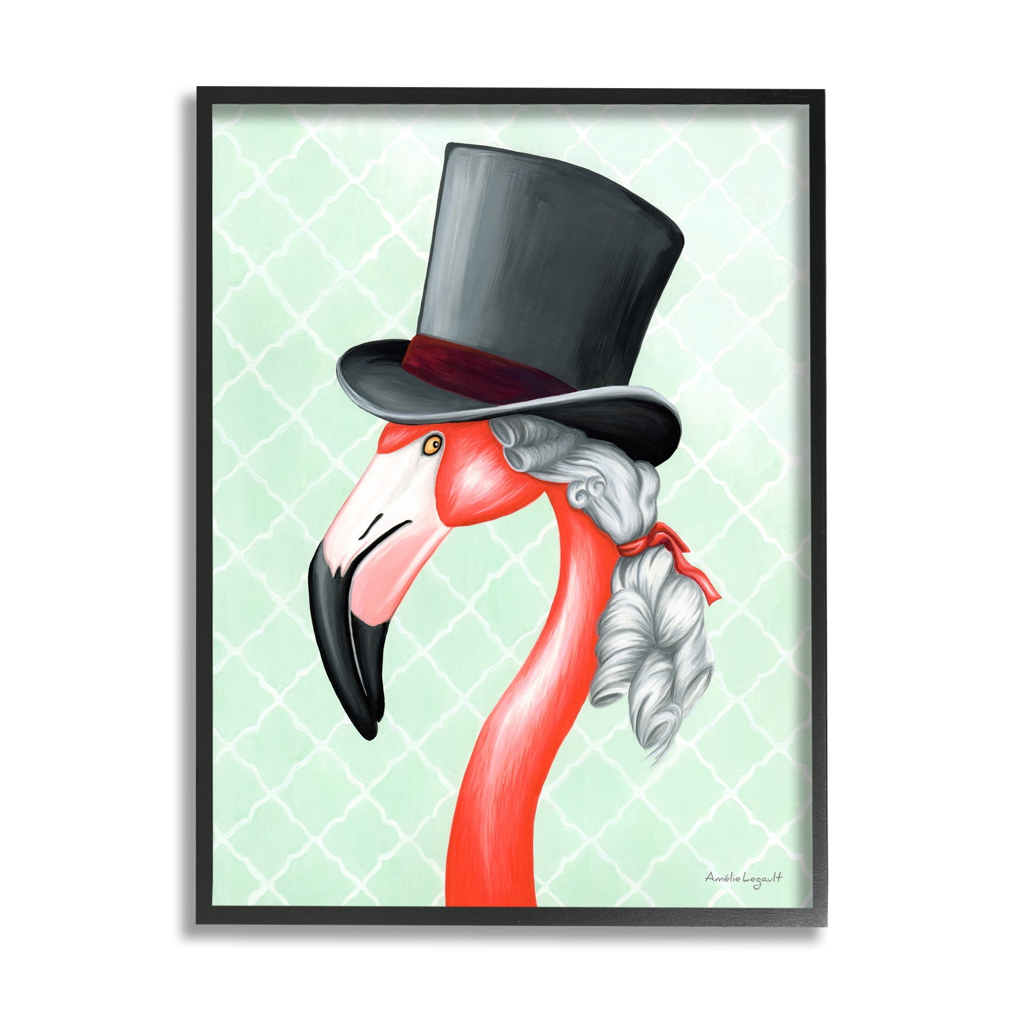 Stupell Industries Flamingo Old-Fashioned Hair Top Hat Patterned Squares Graphic Art White Framed Art Print Wall Art, Design by Amelie Legault