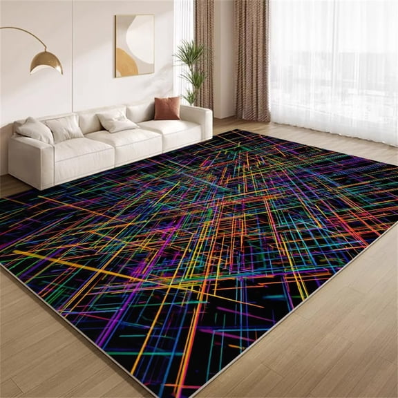 Retro Arcade Area Rugs, Colorful Line Pattern Carpet, Washable Non Slip Low Pile Soft Rug for Living Room Bedroom Decor Mat 2ftx3ft