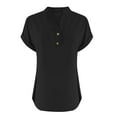 thumbnail image 6 of Women's Side Slit V-Neck Top Button Detail Short Sleeve Modern Casual Tee Black L, 6 of 9