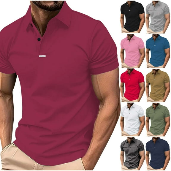 TAGOLD Mens Summer Short Sleeve Turndown collar Blouse & Shirt Solid Color Style Daily Casual Outfit Top
