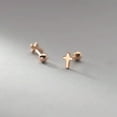 thumbnail image 5 of K-KED Solid 925 Sterling Silver Small Cross Crucifix Stud Earrings Screw Backs-Rose Gold, 5 of 6