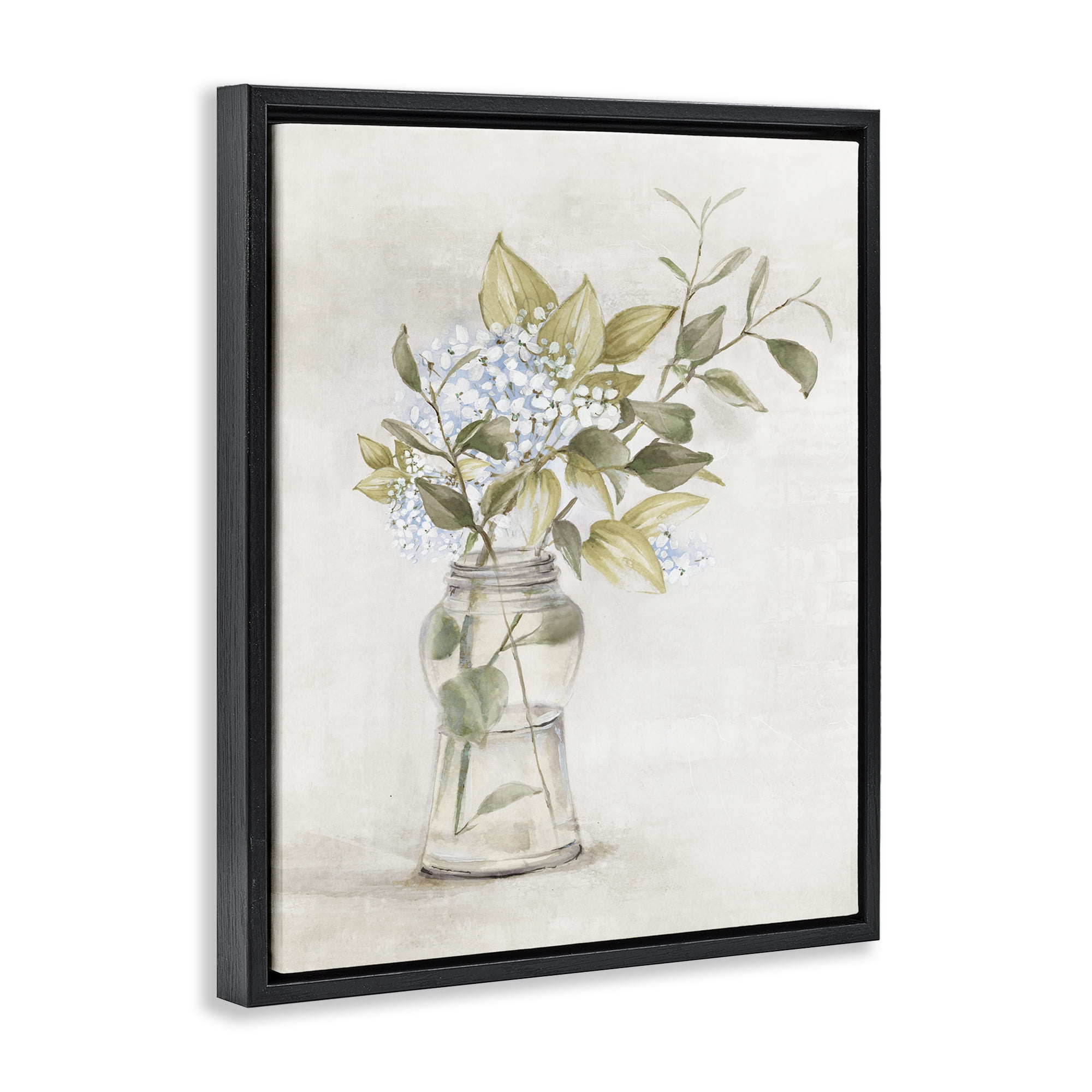 Stupell Industries Soft Cottage Blooms Vase Plants & Flowers Painting Black Floater Framed Canvas Art Print Wall Art, 17 x 21