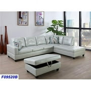 PonLiving Furniture LSF09520B 3 Piece Right Facing Sectional Sofa Set with Ottoman, Faux Leather - Silver & Green