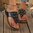 thumbnail image 2 of Rokment Women's Flower Orthopedic Flip Flops with Massage Sole Comfortable Arch Support Platform Wedge Walking Thong Sandals Boho Beach Casual Leather Dress Slip on Slides for Vacation Black Size 6, 2 of 8
