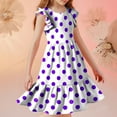 thumbnail image 6 of Efsteb Summer Dress for Girls Polka Dots Round Neck Flowy Party Dress Ruffle Short Sleeve Vacation Sundress (Purple,7 Years), 6 of 8