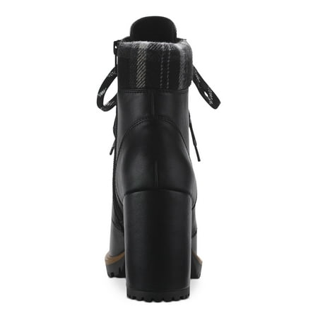 

SUN STONE Womens Black Lace Up Padded Cuff Cushioned Lug Sole Octavia Round Toe Block Heel Zip-Up Hiking Boots 6 M