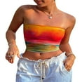 thumbnail image 1 of Women Wrap Chest Tube Tops Print Boat Neck Strapless Tank Tops Summer Backless Bandeau Crop Tops, 1 of 7