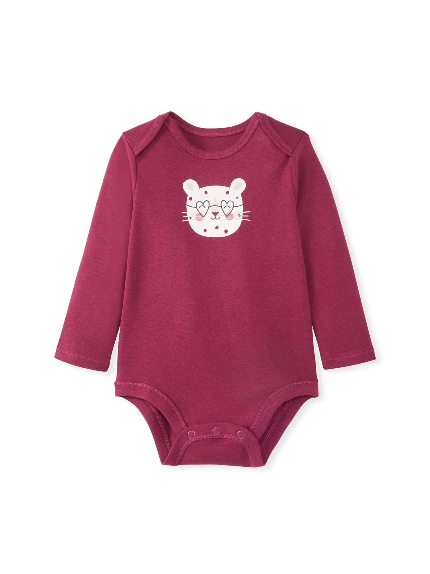Garanimals Newborn & Baby Girl 100% Cotton Long Sleeve Bodysuits, Sizes 0–24M, 4-Pack