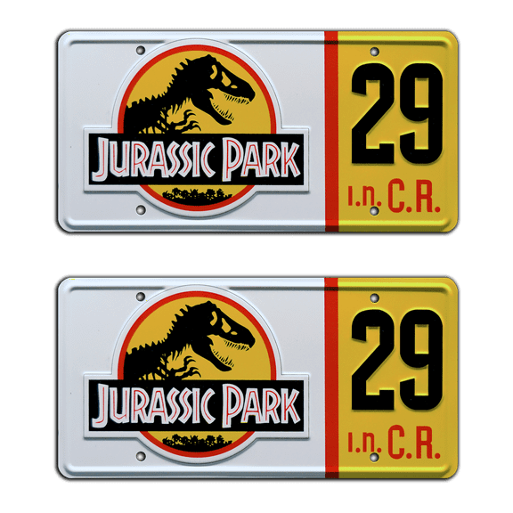 Jurassic Park | 1993 Jeep Wrangler Sahara | #29 | Metal Stamped Replica Prop License Plate Combo