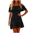 thumbnail image 6 of Smsaxvxz Women's Summer Dresses Fashion Solid Off The Shoulder Ruffle Casual Loose Mini Dress Black S, 6 of 6