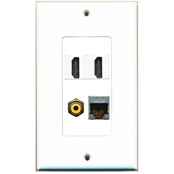 RiteAV - 2 Port HDMI 1 Port RCA Yellow 1 Port Shielded Cat6 Ethernet Wall Plate Decorative