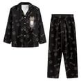 thumbnail image 3 of SCRAWLGOD Paws Bone Cat Black 2Pcs Mens Button Down Pajamas Set, Casual Soft Sleepwear with Pockets, Long Sleeve Notched Collar Top & Pants Set, Breathable Loungewear, 4XL, 3 of 6