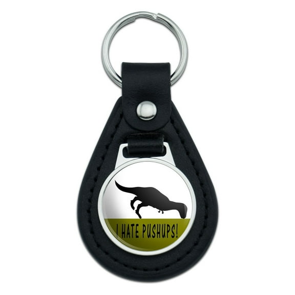 I Hate Pushups Tyrannosaurus T-Rex Black Leather Keychain