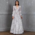 thumbnail image 4 of BAETEUY Women Evening Dress - Deep V Neck Lace Floral Embroideried Maxi Dress, 4 of 7