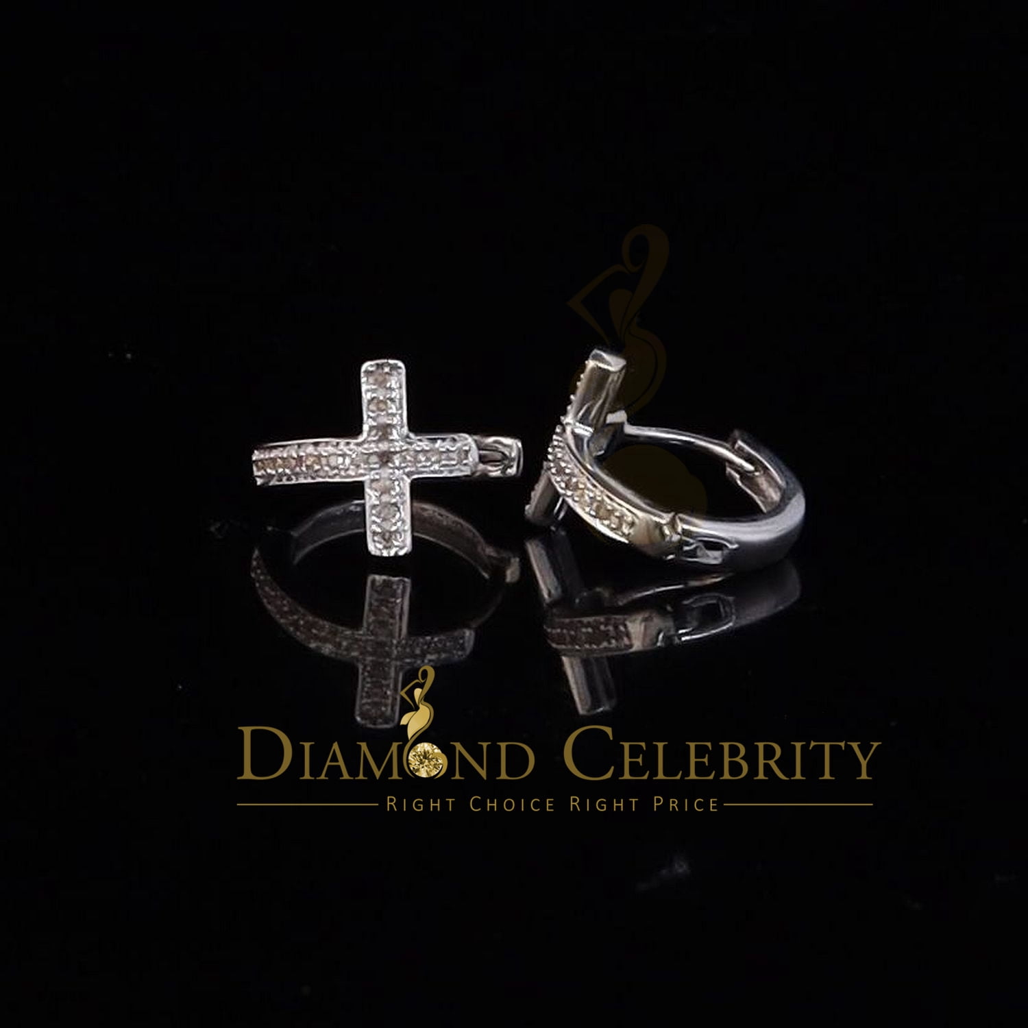 Diamond Celebrity's 0.15ct Diamond 925 Sterling Silver White Hoop Stud Earring For Men's / Women's