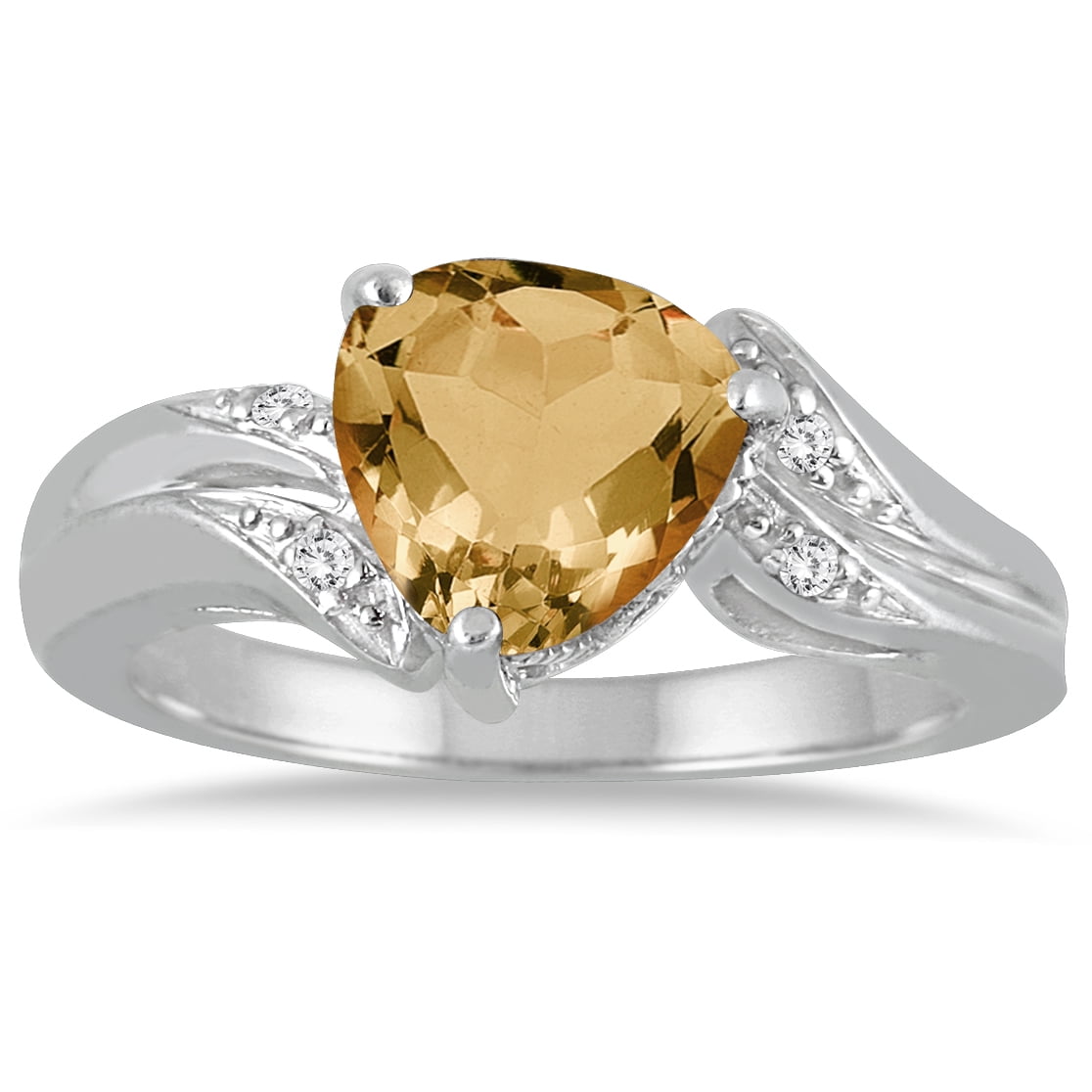 SZUL Women's 2 1/4 Carat Trillion Cut Citrine and Diamond Ring in 10K White  Gold