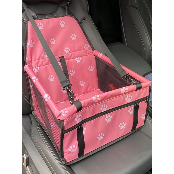 1 Pack Foldable Waterproof Oxford Pet Car Travel Bag Booster Seat, Portable Vehicle Carrier Basket with PVC Support Pipe Anti-Collapse Structure, Clip-On Safety Leash, Storage Pockets & Detachable Cu