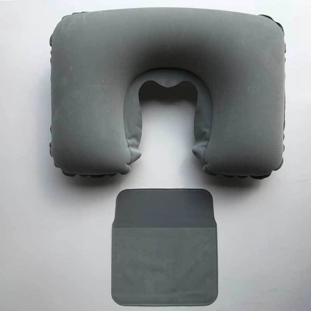 Almohada inflable de viaje de gran tamaño con flocado grueso de Sanbao para viajes, conjunto de tres piezas en forma de U para exteriores, almohada para el cuello para el almuerzo