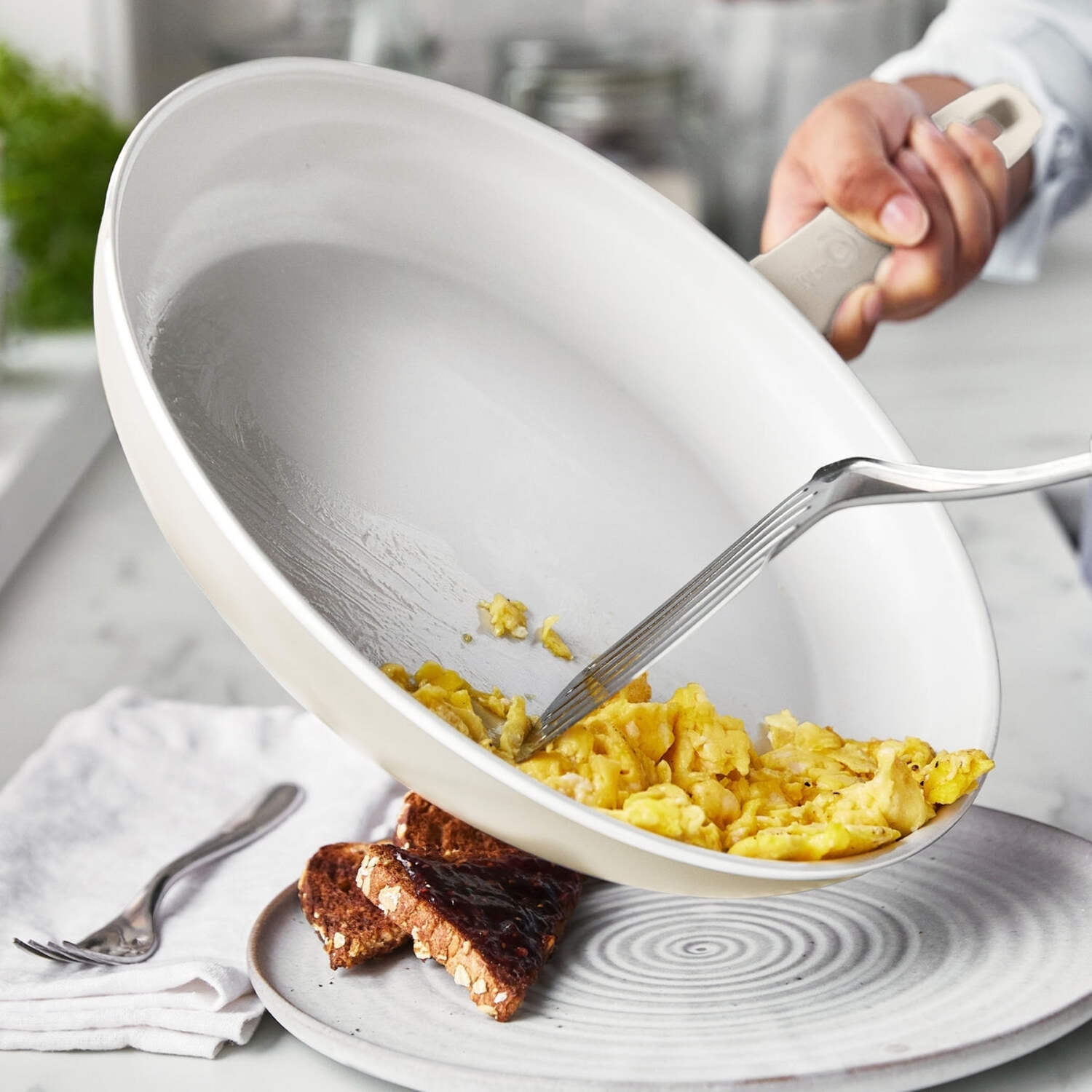 GreenPan Dover 12” Frying Pan Skillet, Non-Toxic Ceramic Nonstick, Cream White