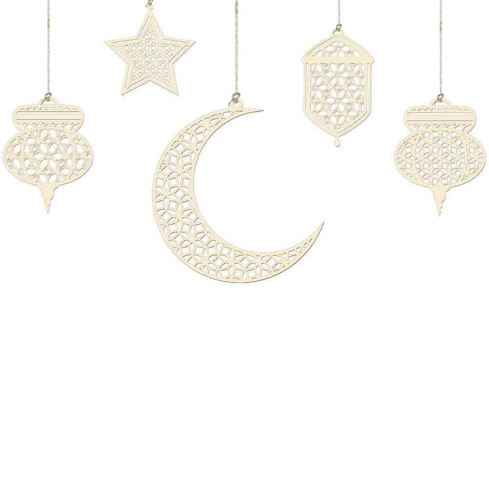 6 Pieces Gold Ramadan Hanging Sign Ramadan Ornament Ramadan Kareem  Decoration Moon Star Wind Light Shape Pendant Ornament Ramadan Garland Kit  with