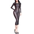 thumbnail image 3 of Vestido extremadamente sexy para mujer, lencería, ropa de dormir, lencería de manga larga, cuello redondo, vestidos por debajo de la rodilla, vestido ajustado transparente brillante, 3 of 5