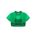 thumbnail image 4 of Haitryli Kids Girls Gymnastics T-Shirt Lyrical Ballet Dance Crop Tops Mesh Patchwork Jazz Hip Hop Dancewear Turquoise 8, 4 of 5