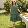 thumbnail image 3 of GRACE & GRANDEUR Women's Plus Size Dresses Tiered Polka Dots Short Sleeves Babydoll Midi Dresses 3X Dark Green, 3 of 8