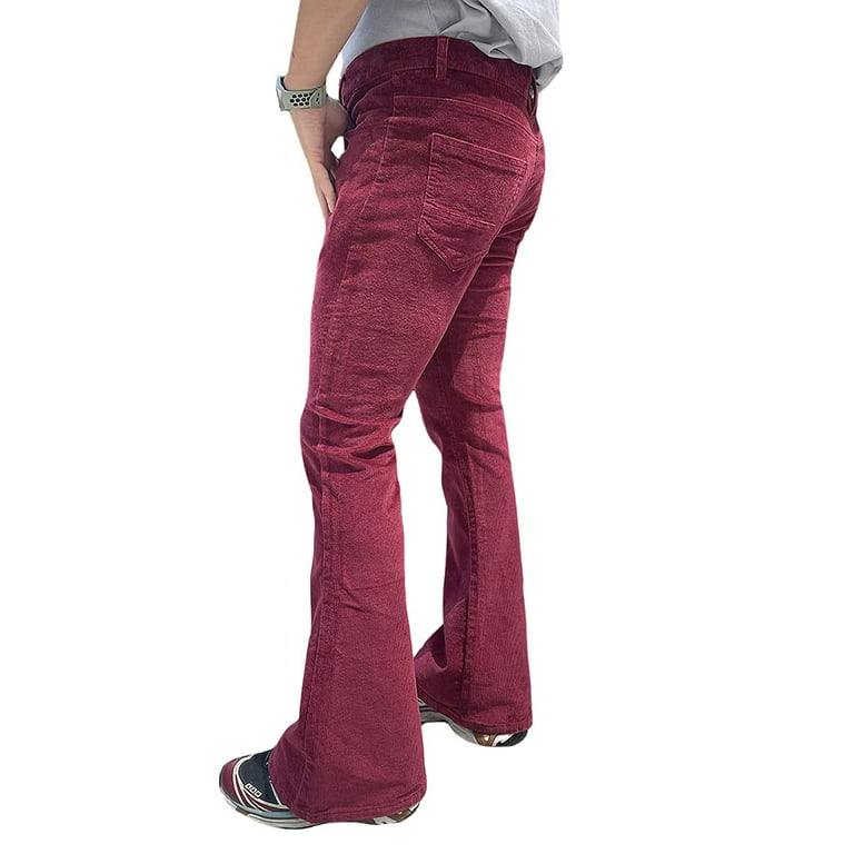 HAORUN Men Corduroy Slim Fit Vintage 60s 70s Bell Bottom Flares Pants  Bootcut Trousers