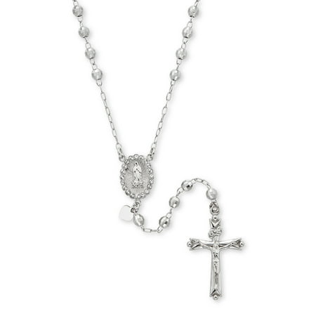 Brilliance Fine Jewelry Sterling Silver Crystal Rosary Rhodium Plated Necklace 26"