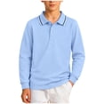 thumbnail image 2 of Sentuca Boys School Uniform Polo Shirt Classic Button Up Long Sleeve Top Color Block Comfort Casual Back to School Teen Shirts Size 14-15Y Blue, 2 of 6