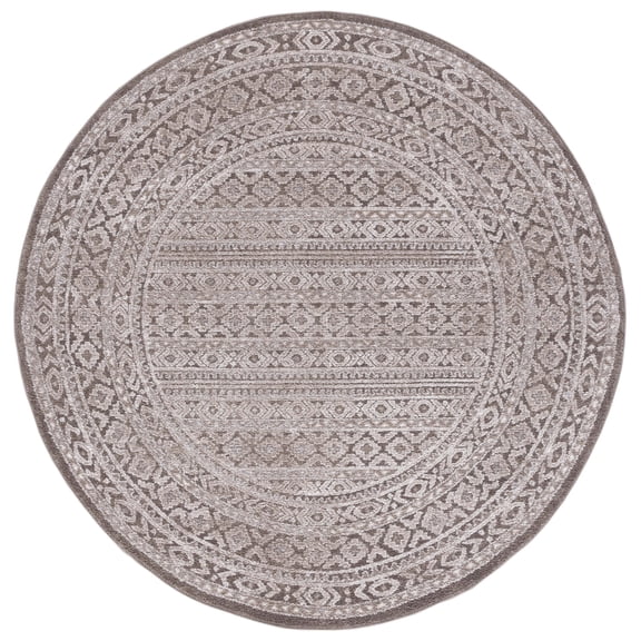 SAFAVIEH Toscana Roger Oriental Polyester Area Rug, Ivory/Brown, 6'7" x 6'7" Round