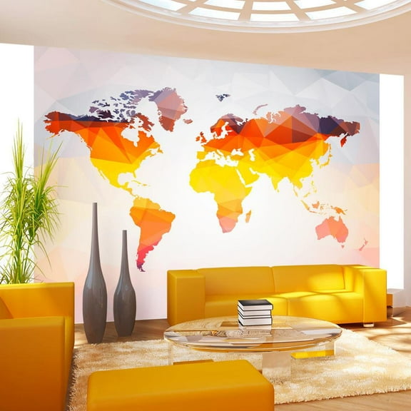 Tiptophomedecor World Map Wallpaper Wall Mural - Bright Geometric Map