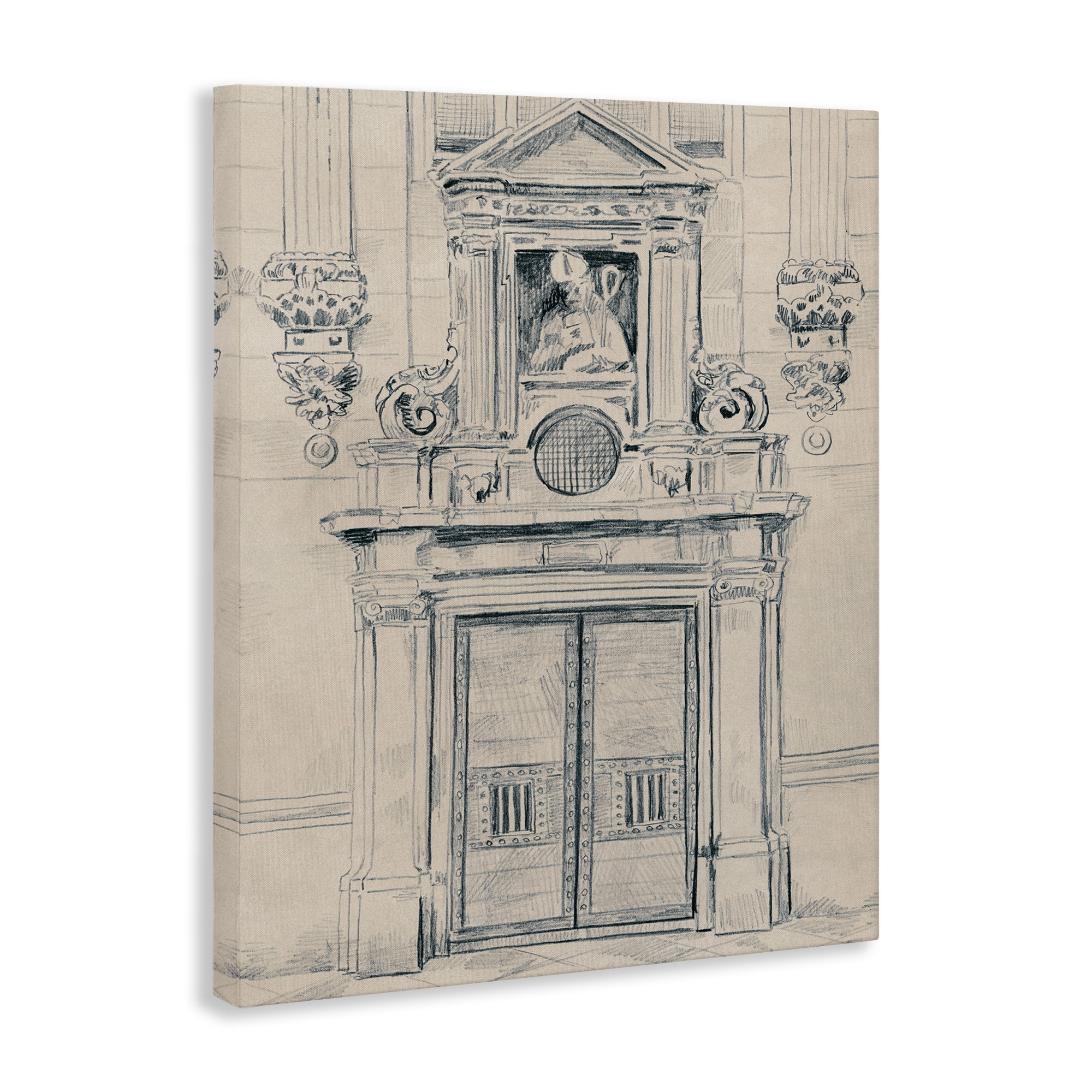 Stupell Industries Detailed Architecture Door Town & City Drawing Gallery Wrapped Canvas Art Print Wall Art, 24 x 30
