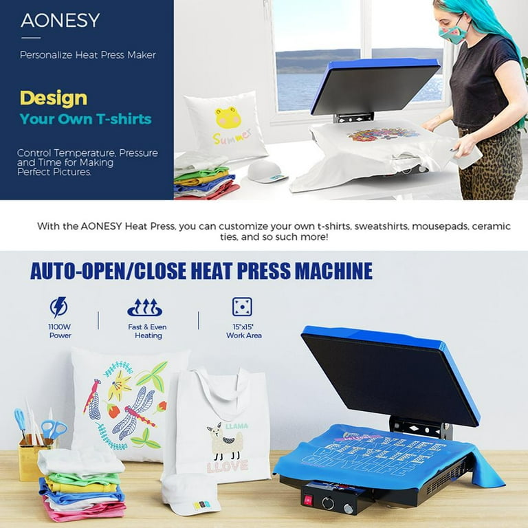 Aonesy 12X10 Heat Press Machine, Dual Digital 650W Printer, T-Shirt  Sublimation Printer Transfer 360 Degree Rotation, Blue